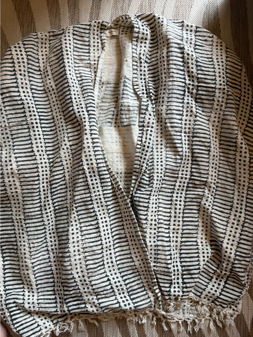 Cost Plus World Market Cream and Black Patterned Women's Jacket